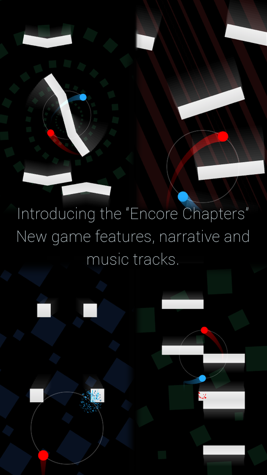 Official Duet gameplay preview showing two orbiting spheres navigating obstacles